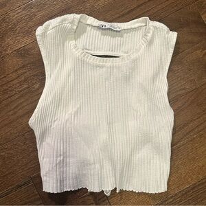 Zara White Ribbed Crop Top open back